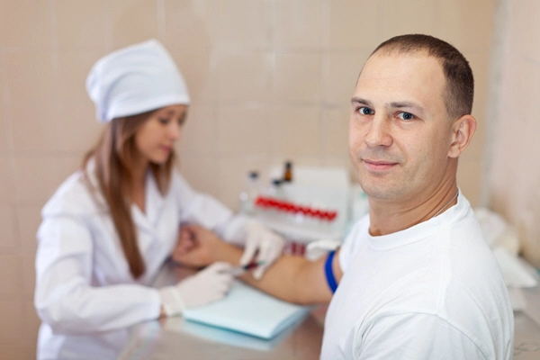 procedure of blood capture from vein from male in hospital