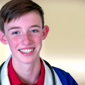 a professional and visually appealing image of a young happy smiling caucasian doctor with white teeth 485 300x300