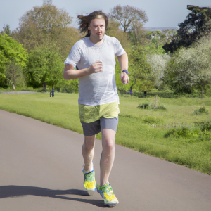 a professional appealing image of a caucasian man or woman jogging on a sunny day 213 300x300