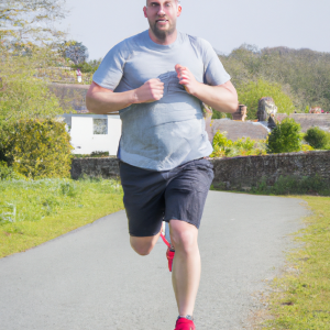 a professional appealing image of a caucasian man or woman jogging on a sunny day