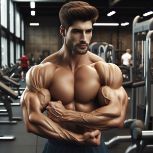a photo realistic professionally appealing image of a good looking and athletic white man exercising in a gym 231 300x300