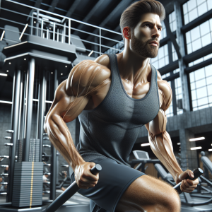a photo realistic professionally appealing image of a good looking and athletic white man exercising in a gym