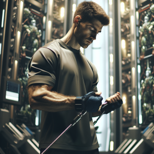 a photo realistic professionally appealing image of a good looking and athletic white man exercising in a gym 508 300x300