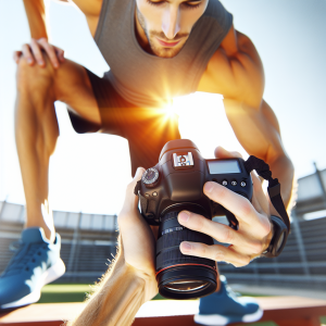 a photo realistic professionally appealing image of a good looking and athletic white man exercising or playing sports outside on a sunny day