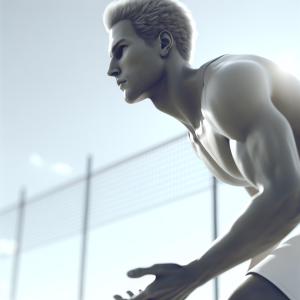 a photo realistic professionally appealing image of a good looking and athletic white man exercising or playing sports outside on a sunny day