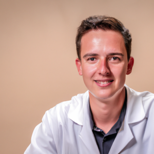 a professional and visually appealing image of a young happy smiling caucasian doctor with white teeth 377 300x300